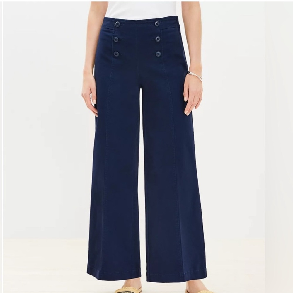 LOFT Twill Navy Wideleg Sailor Pants P 10